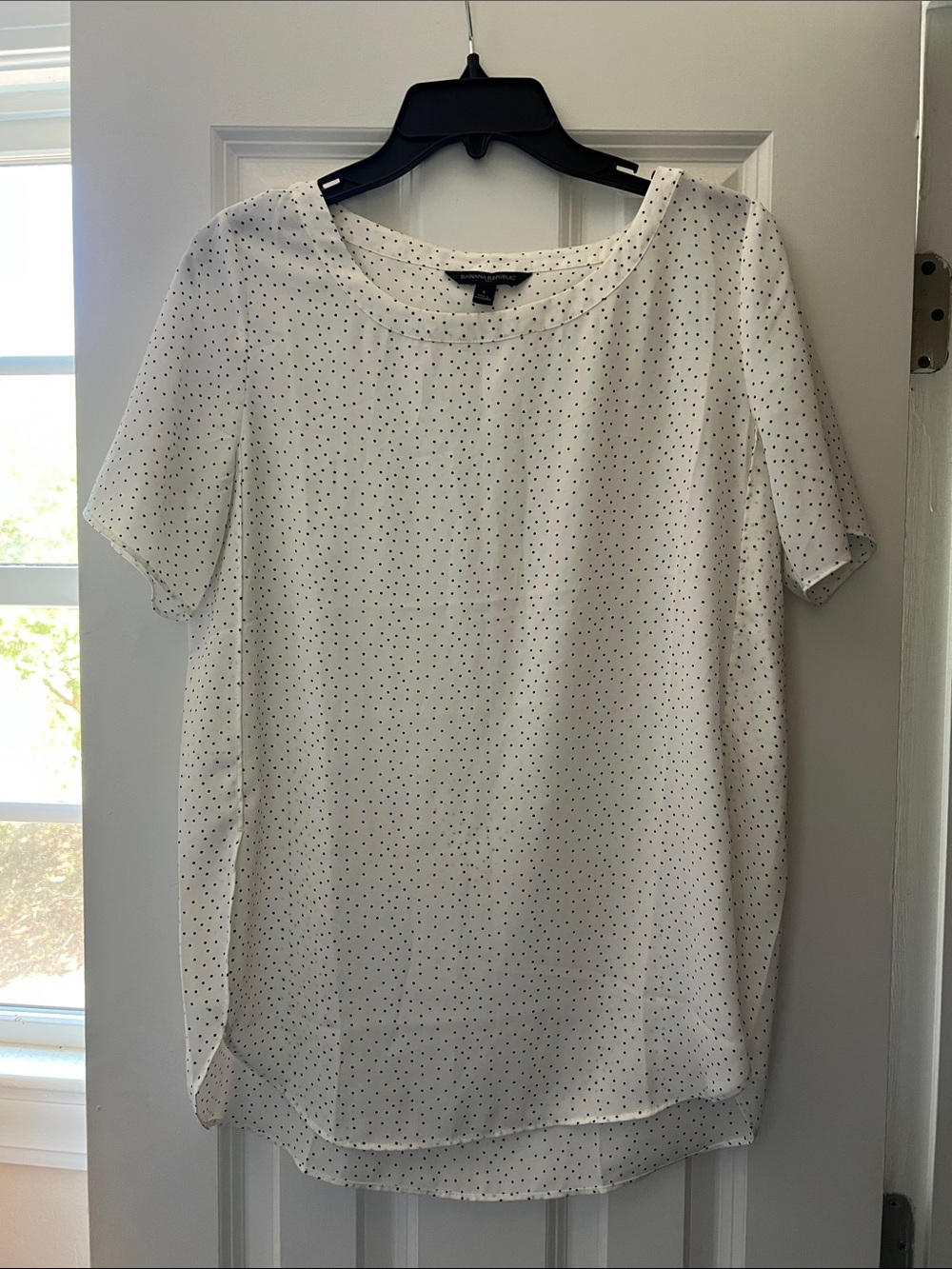 Banana Republic White Blouse with Black Micro Dots